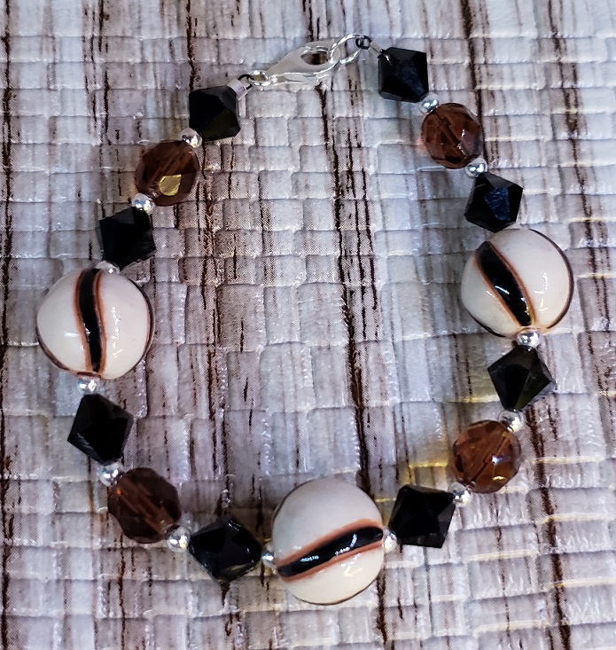 Golem Studio Handmade Ceramic & Swarovski & Brown Czech